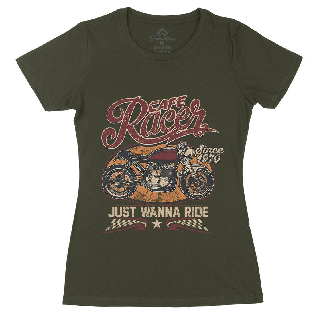 Cafe Racer Womens Organic Crew Neck T-Shirt Motorcycles D015
