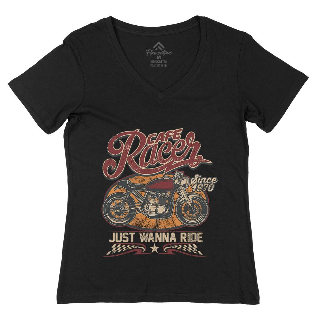 Cafe Racer Womens Organic V-Neck T-Shirt Motorcycles D015