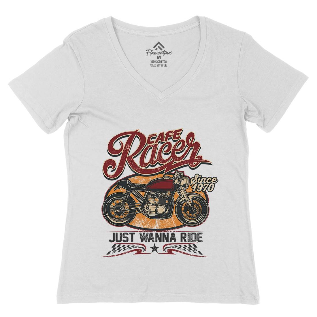 Cafe Racer Womens Organic V-Neck T-Shirt Motorcycles D015