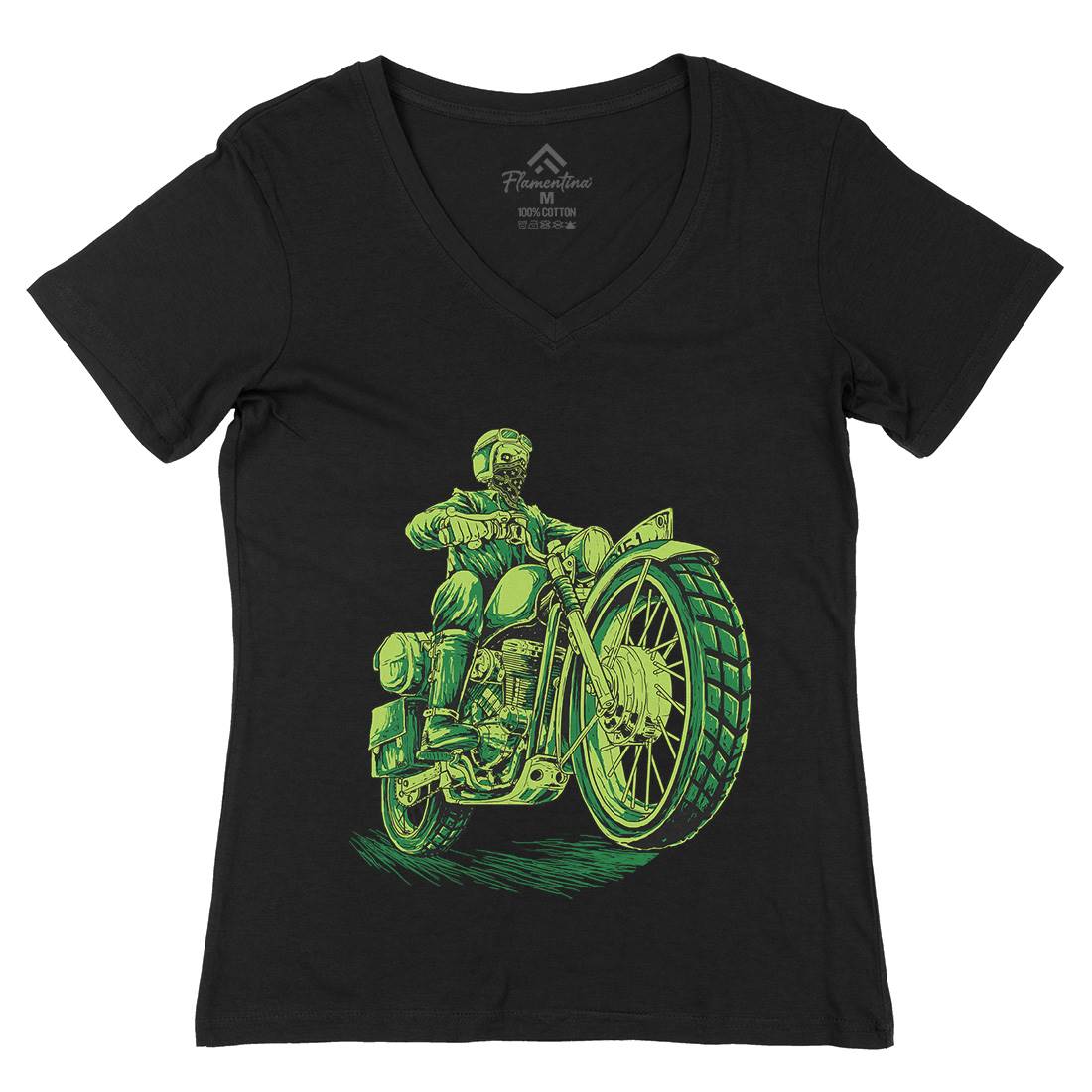 Cafe Racer Womens Organic V-Neck T-Shirt Motorcycles D016