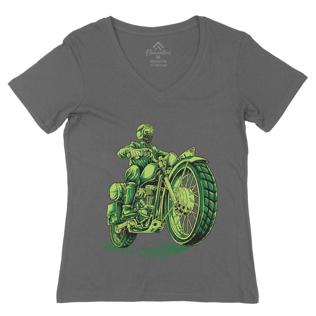 Cafe Racer Womens Organic V-Neck T-Shirt Motorcycles D016