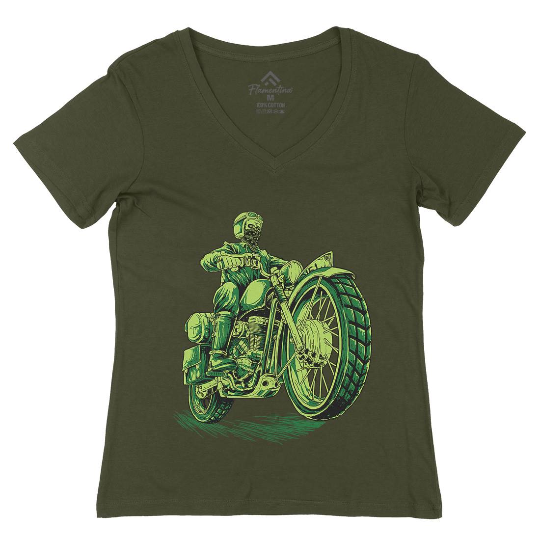 Cafe Racer Womens Organic V-Neck T-Shirt Motorcycles D016