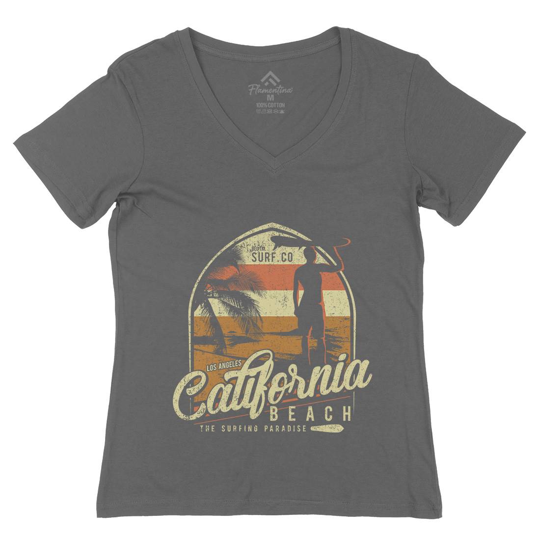 California Beach Womens Organic V-Neck T-Shirt Holiday D017
