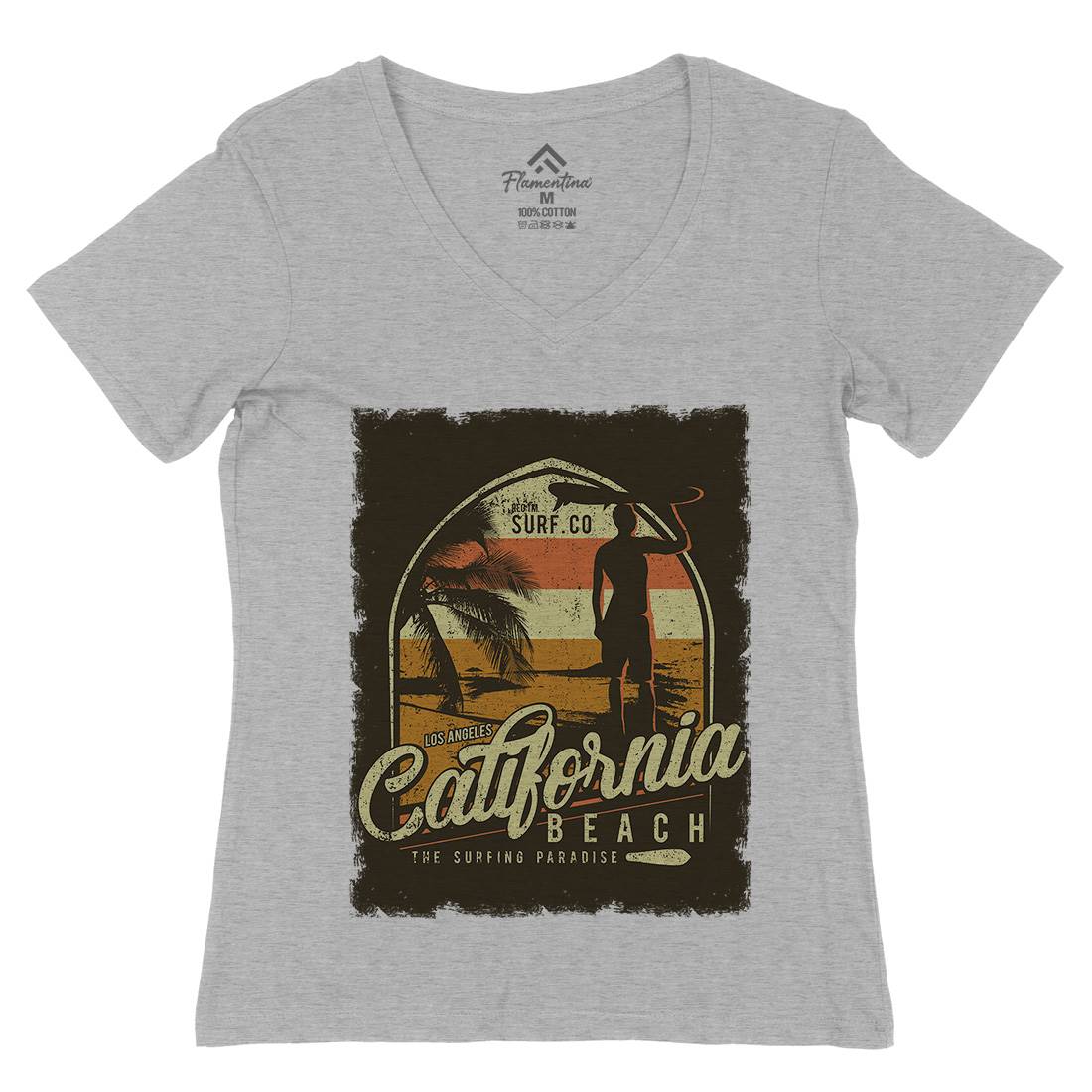 California Beach Womens Organic V-Neck T-Shirt Holiday D017