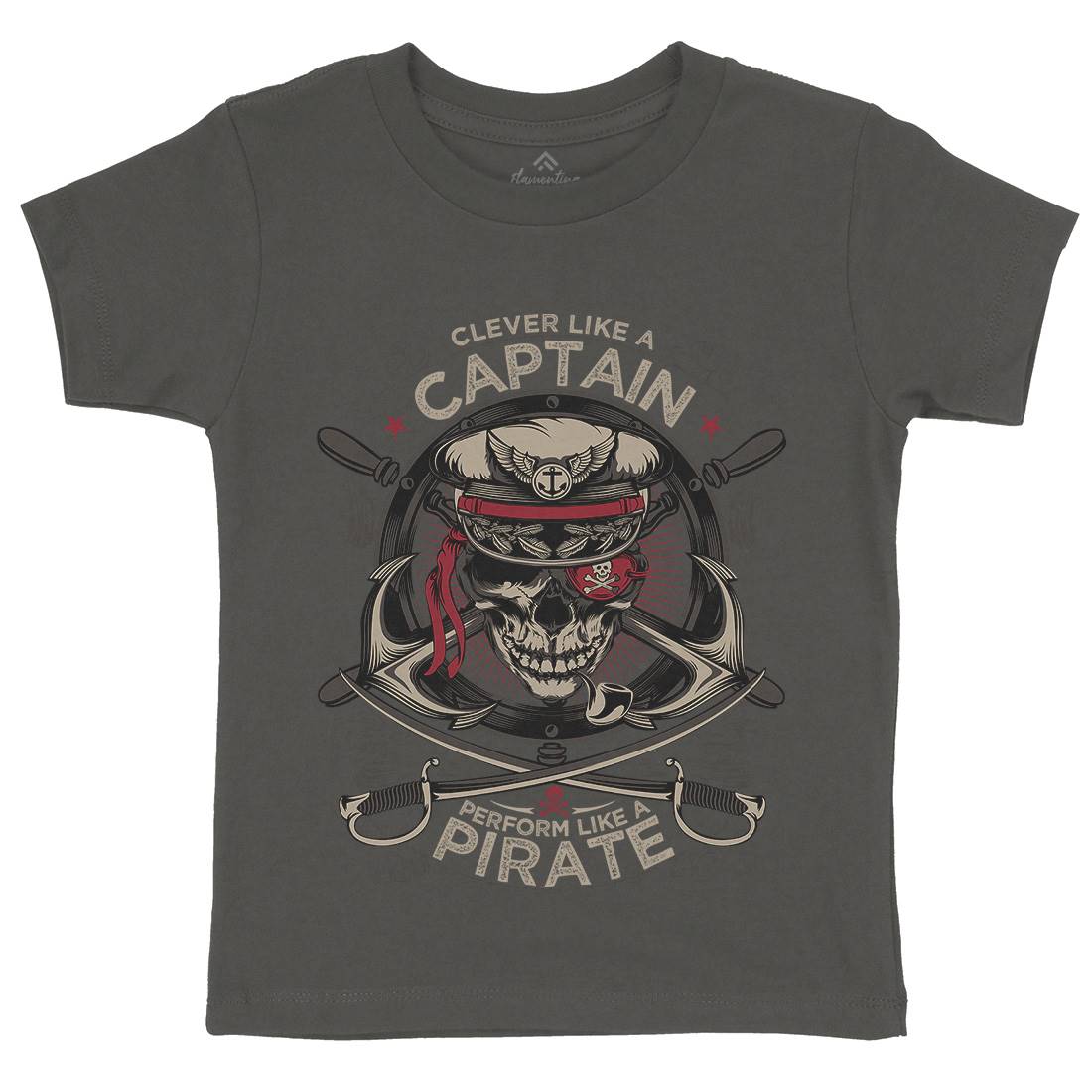 Captain Pirate Kids Organic Crew Neck T-Shirt Navy D018