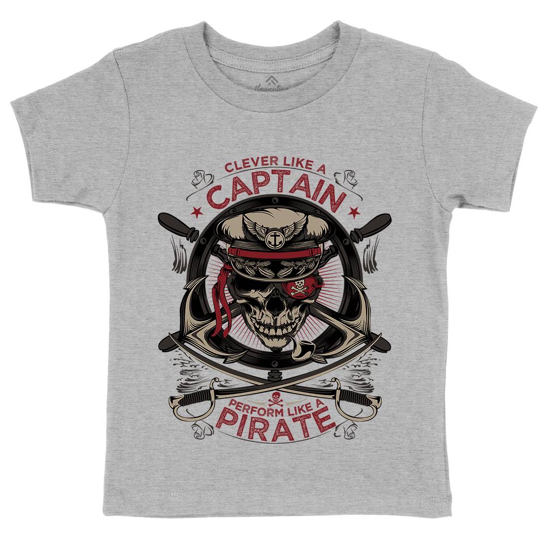 Captain Pirate Kids Crew Neck T-Shirt Navy D018