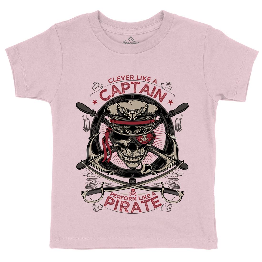 Captain Pirate Kids Organic Crew Neck T-Shirt Navy D018