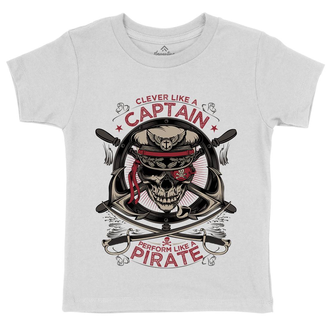 Captain Pirate Kids Crew Neck T-Shirt Navy D018