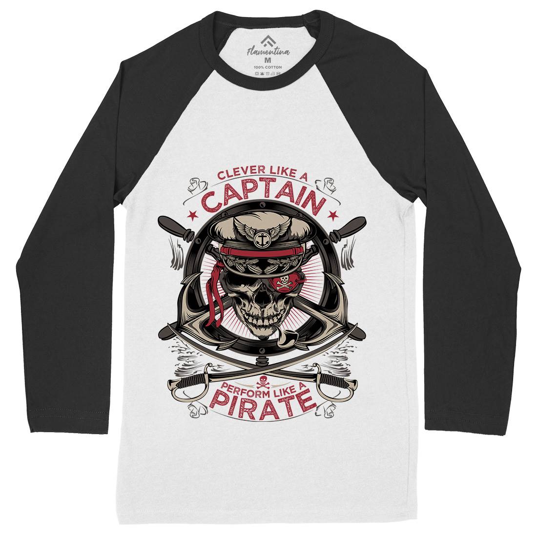 Captain Pirate Mens Long Sleeve Baseball T-Shirt Navy D018