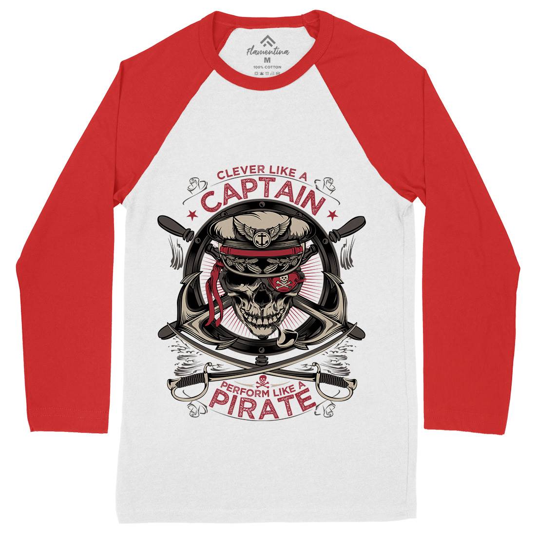 Captain Pirate Mens Long Sleeve Baseball T-Shirt Navy D018