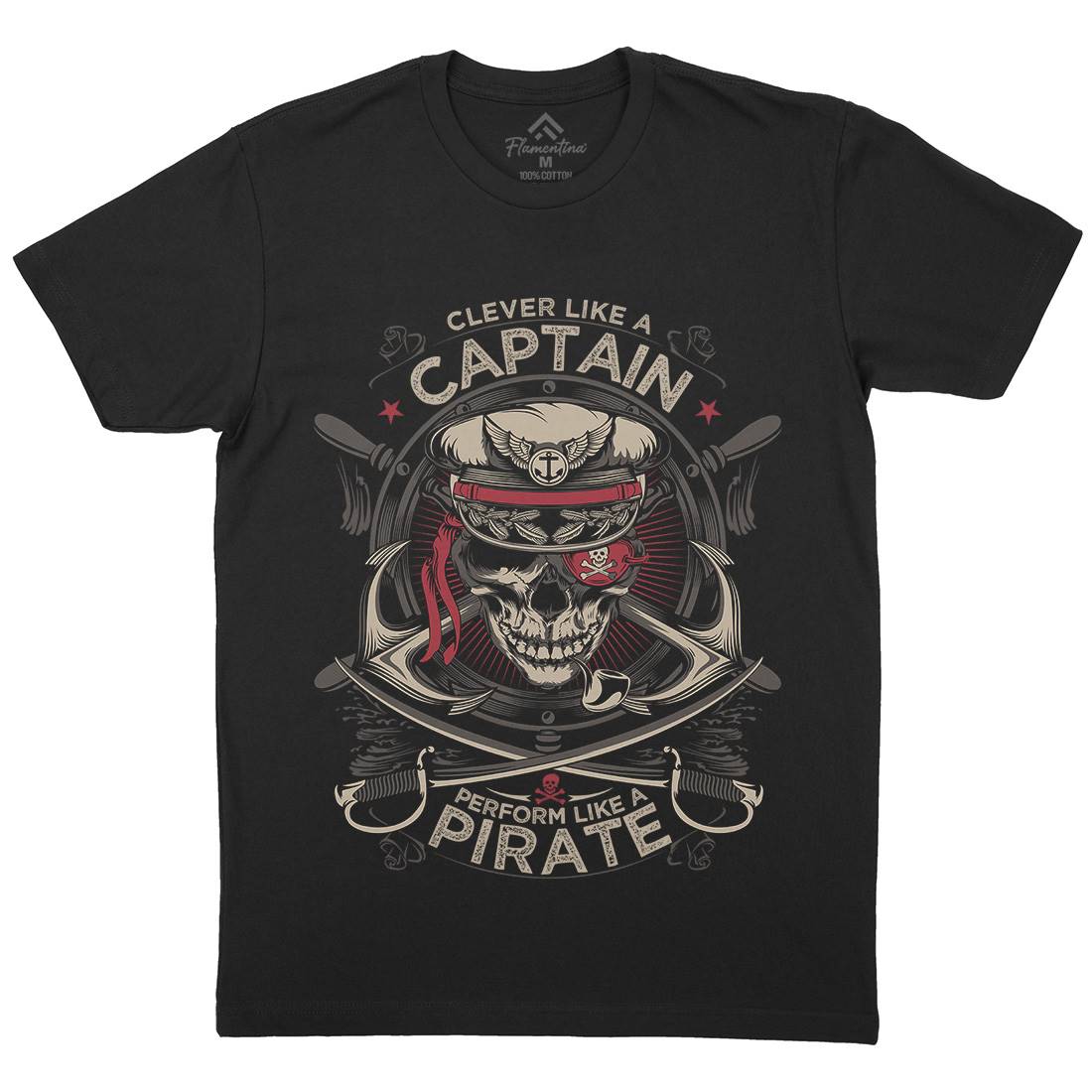 Captain Pirate Mens Organic Crew Neck T-Shirt Navy D018