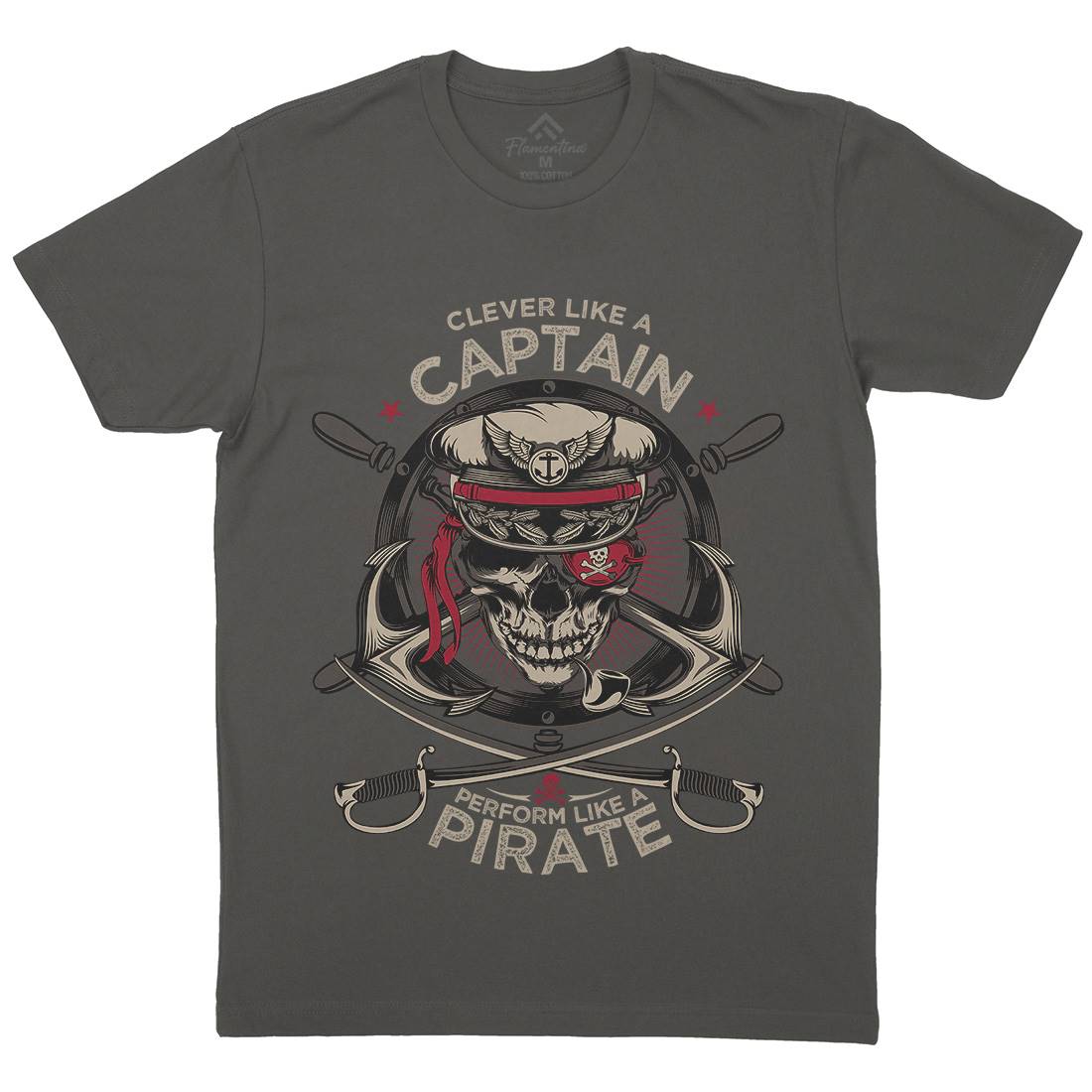 Captain Pirate Mens Organic Crew Neck T-Shirt Navy D018