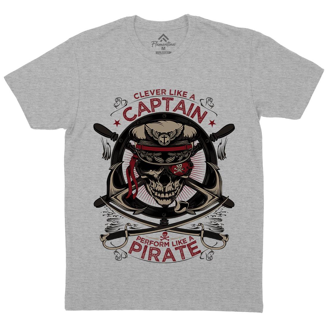 Captain Pirate Mens Crew Neck T-Shirt Navy D018