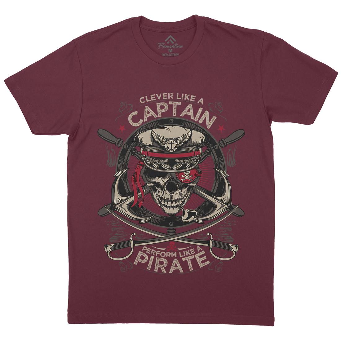 Captain Pirate Mens Crew Neck T-Shirt Navy D018
