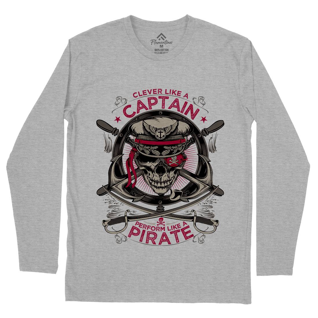 Captain Pirate Mens Long Sleeve T-Shirt Navy D018