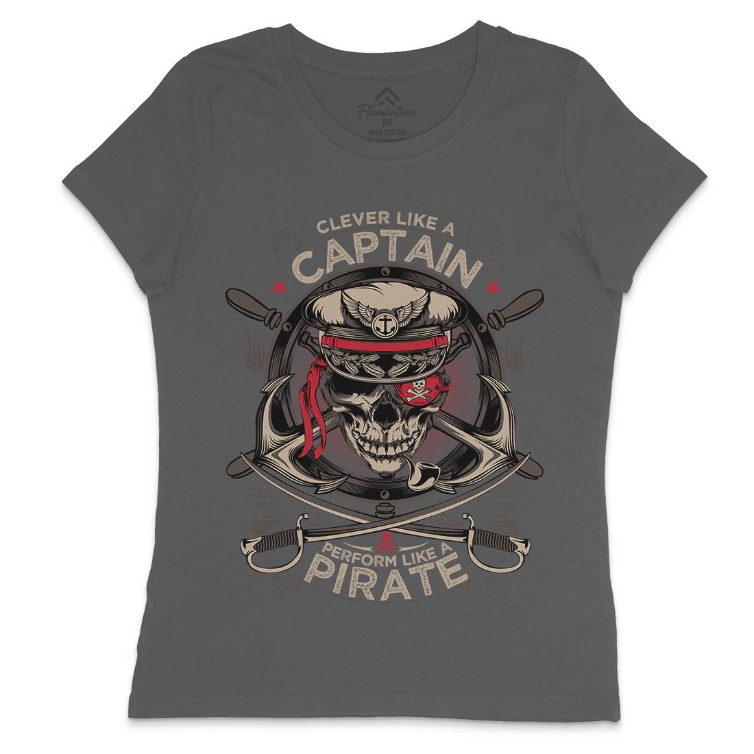 Captain Pirate Womens Crew Neck T-Shirt Navy D018