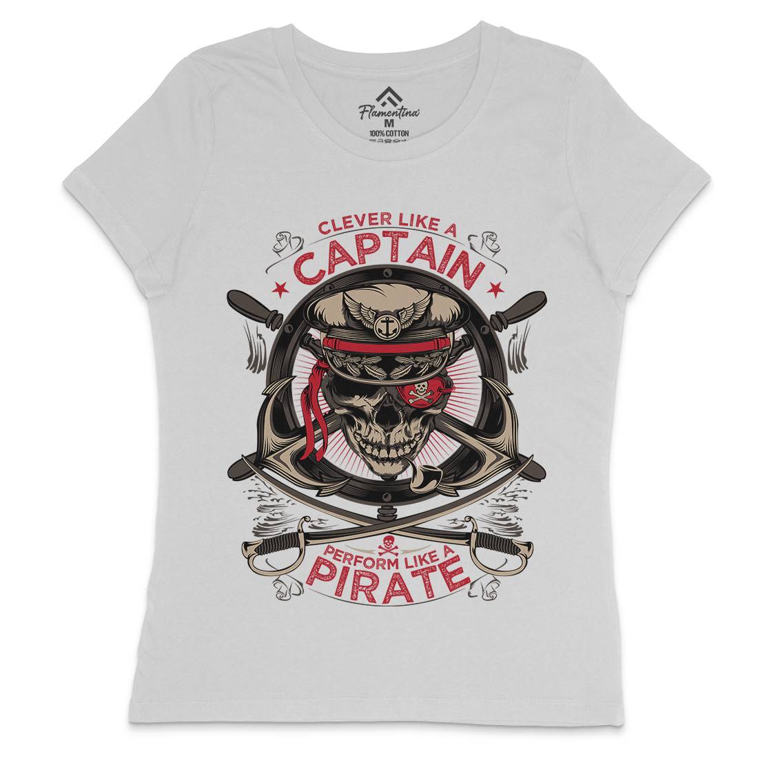 Captain Pirate Womens Crew Neck T-Shirt Navy D018