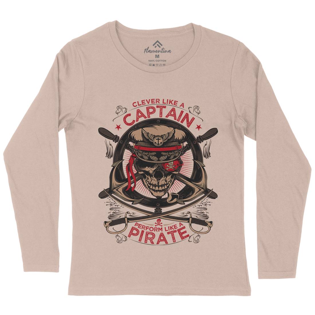 Captain Pirate Womens Long Sleeve T-Shirt Navy D018