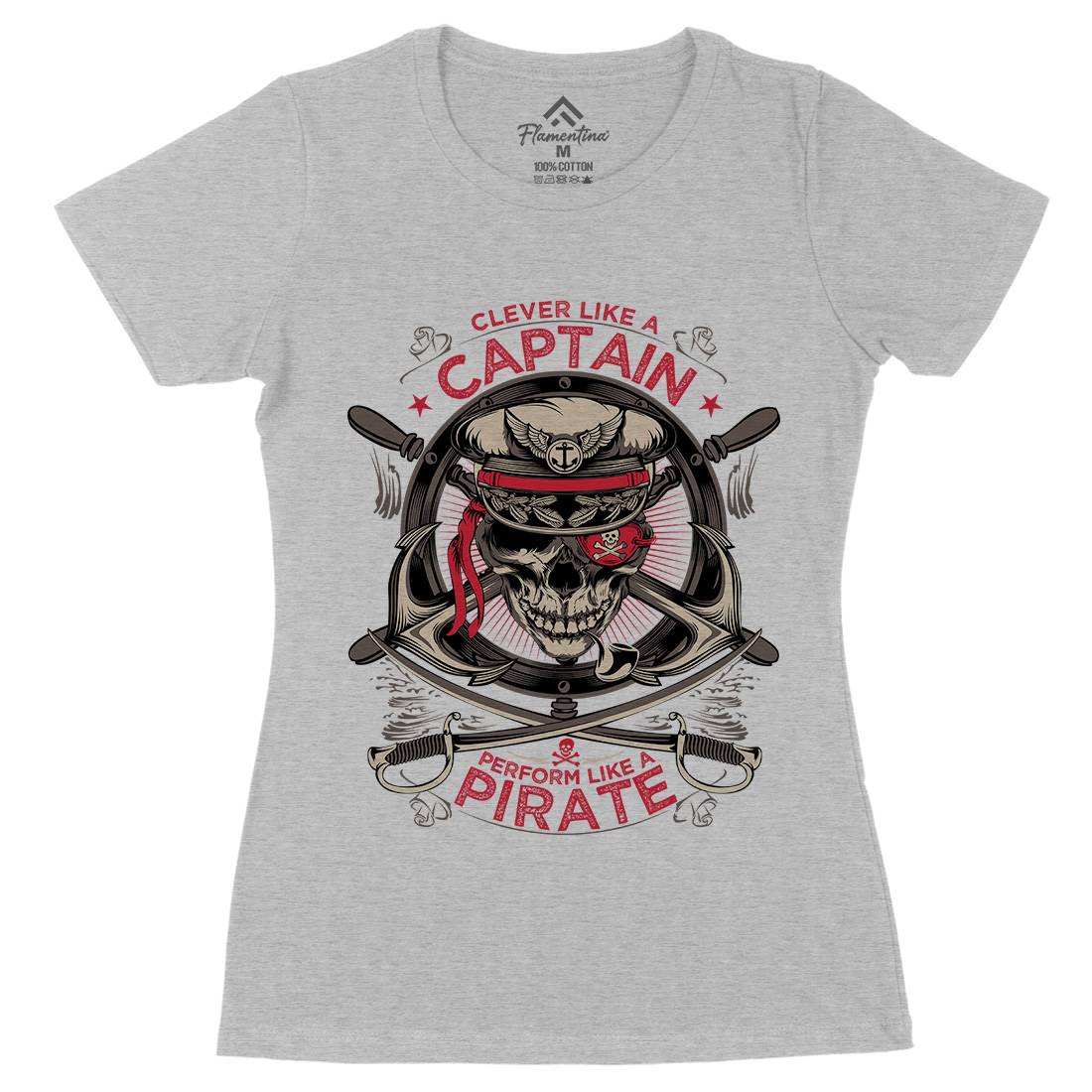 Captain Pirate Womens Organic Crew Neck T-Shirt Navy D018