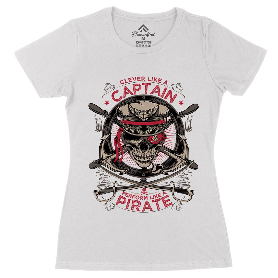 Captain Pirate Womens Organic Crew Neck T-Shirt Navy D018