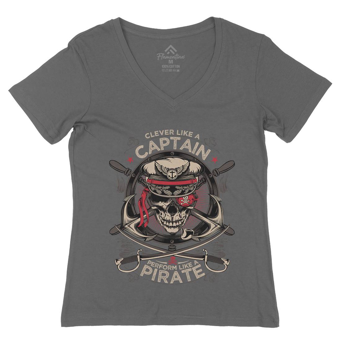 Captain Pirate Womens Organic V-Neck T-Shirt Navy D018