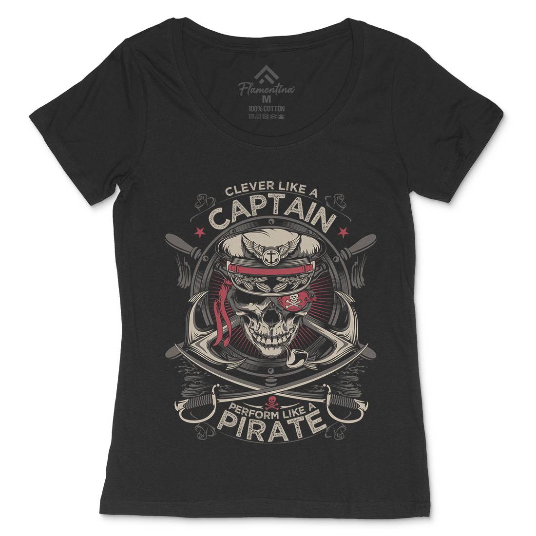 Captain Pirate Womens Scoop Neck T-Shirt Navy D018