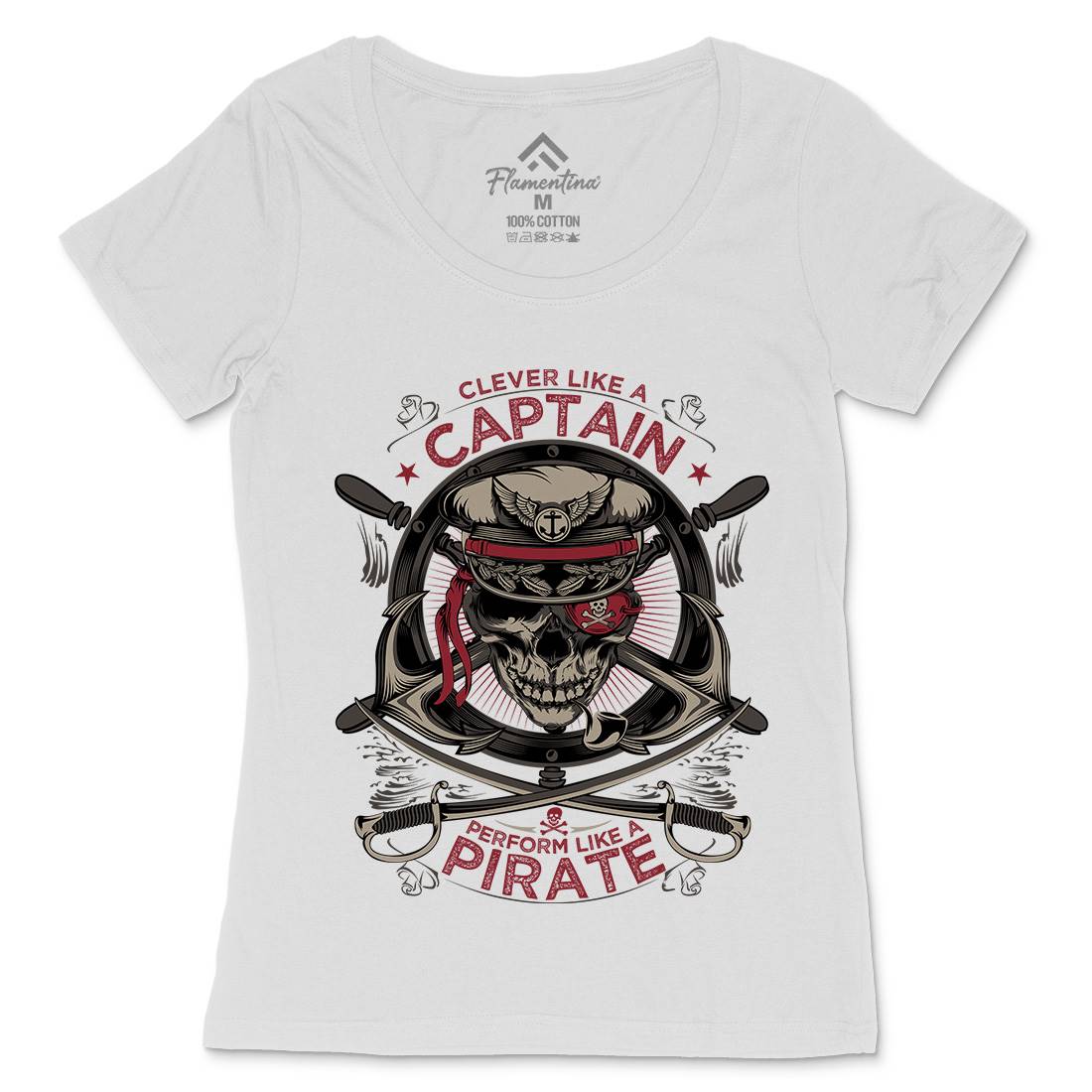 Captain Pirate Womens Scoop Neck T-Shirt Navy D018