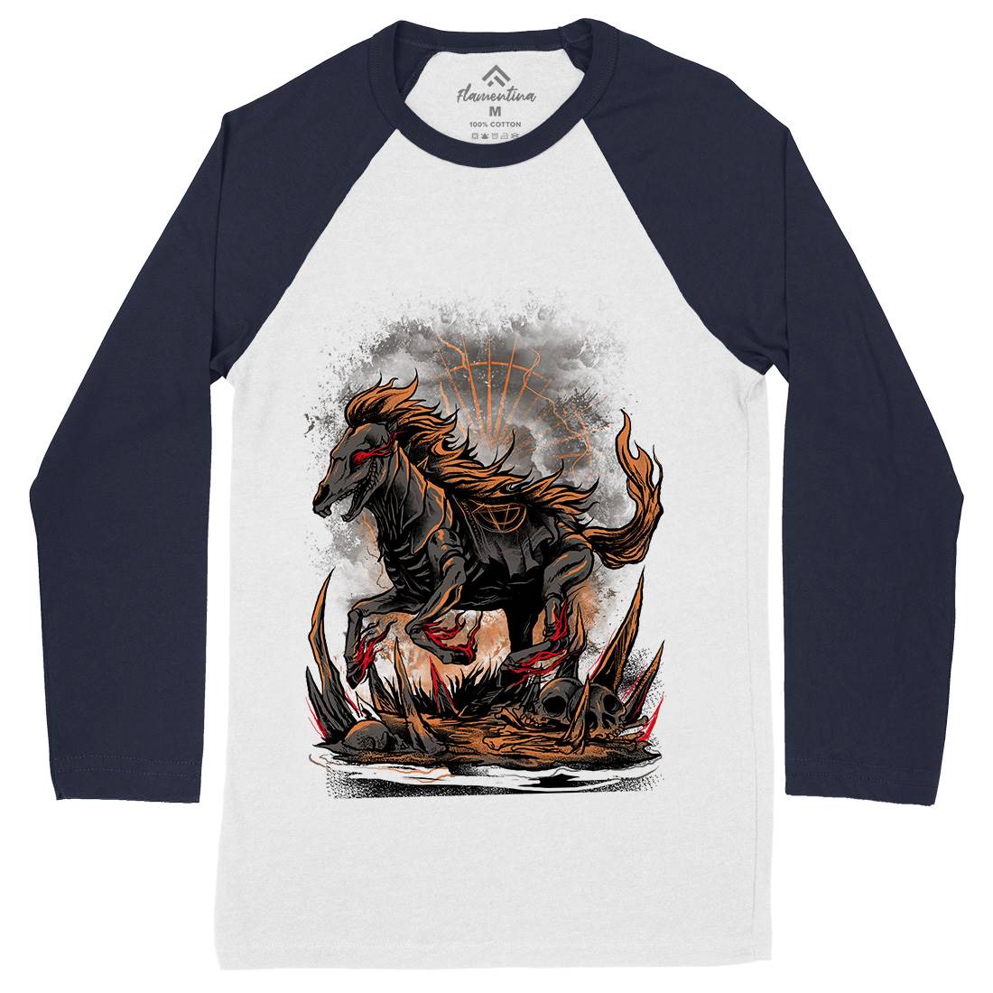 Cursed Horse Mens Long Sleeve Baseball T-Shirt Horror D019