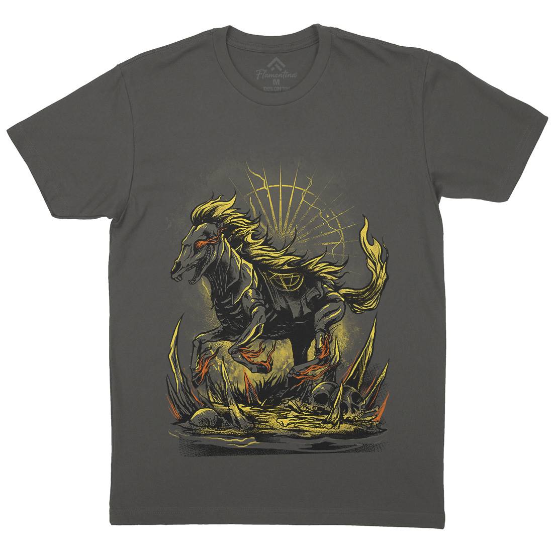 Cursed Horse Mens Organic Crew Neck T-Shirt Horror D019