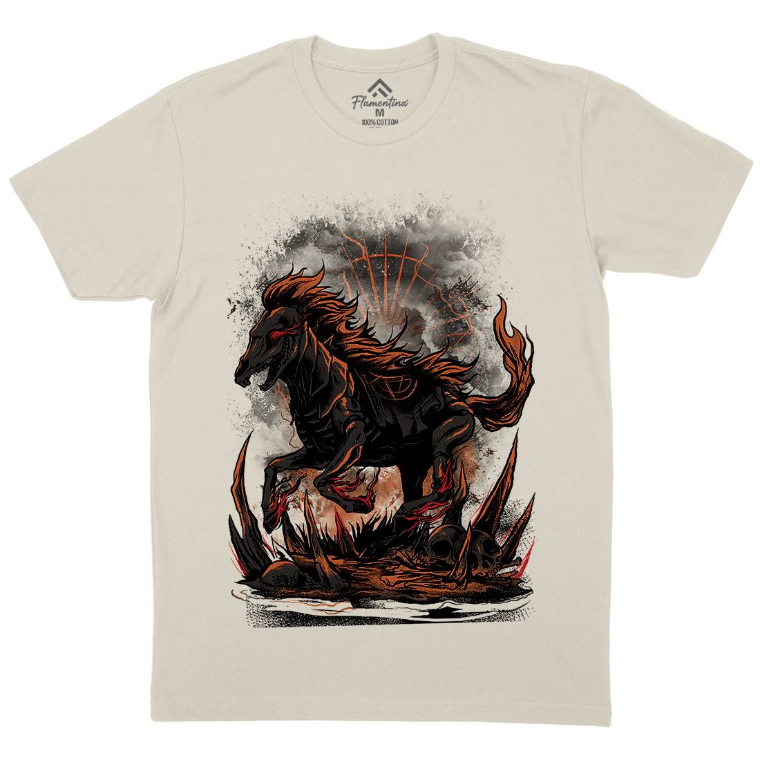 Cursed Horse Mens Organic Crew Neck T-Shirt Horror D019