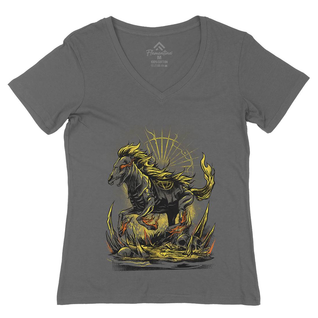 Cursed Horse Womens Organic V-Neck T-Shirt Horror D019