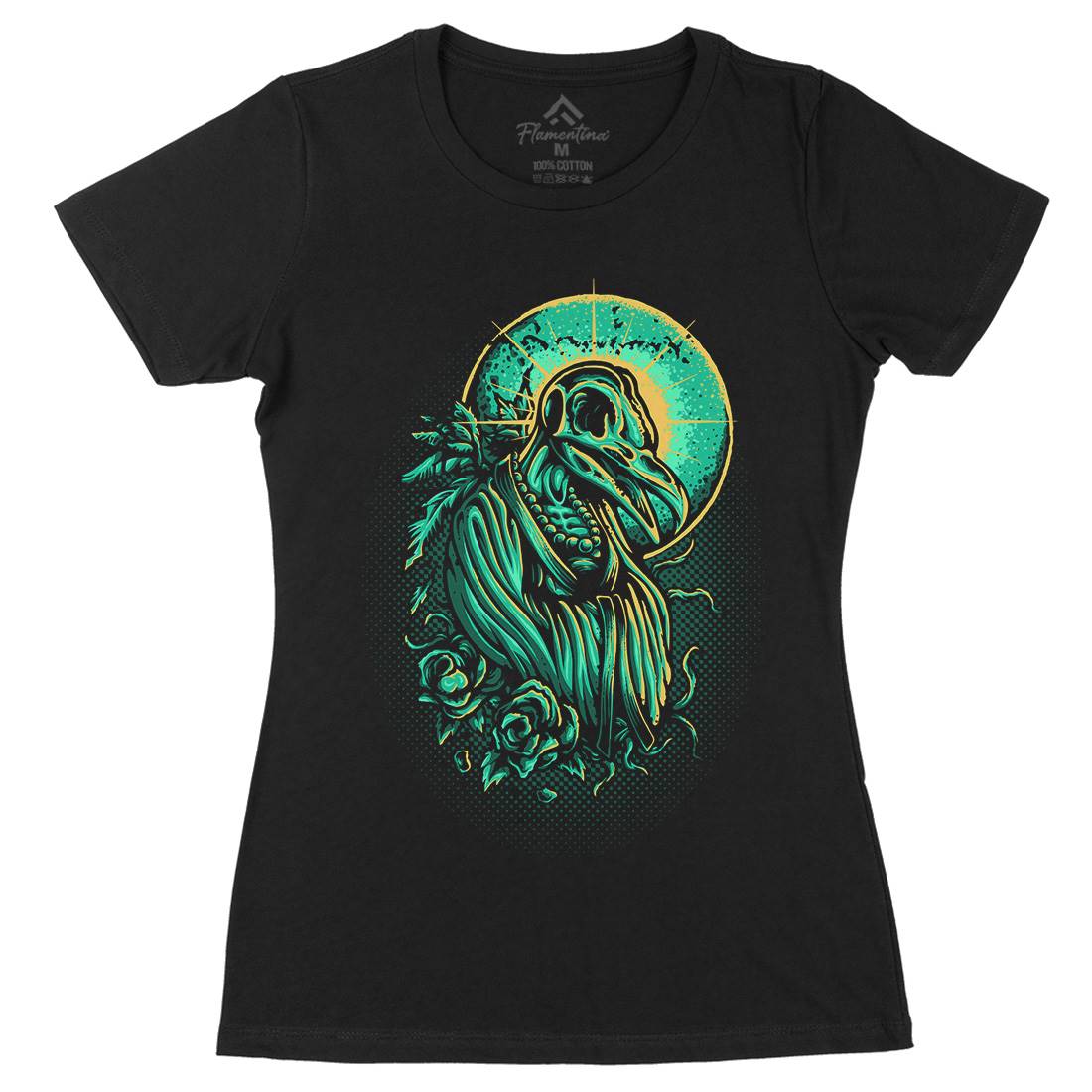 Death Crow Womens Organic Crew Neck T-Shirt Horror D022