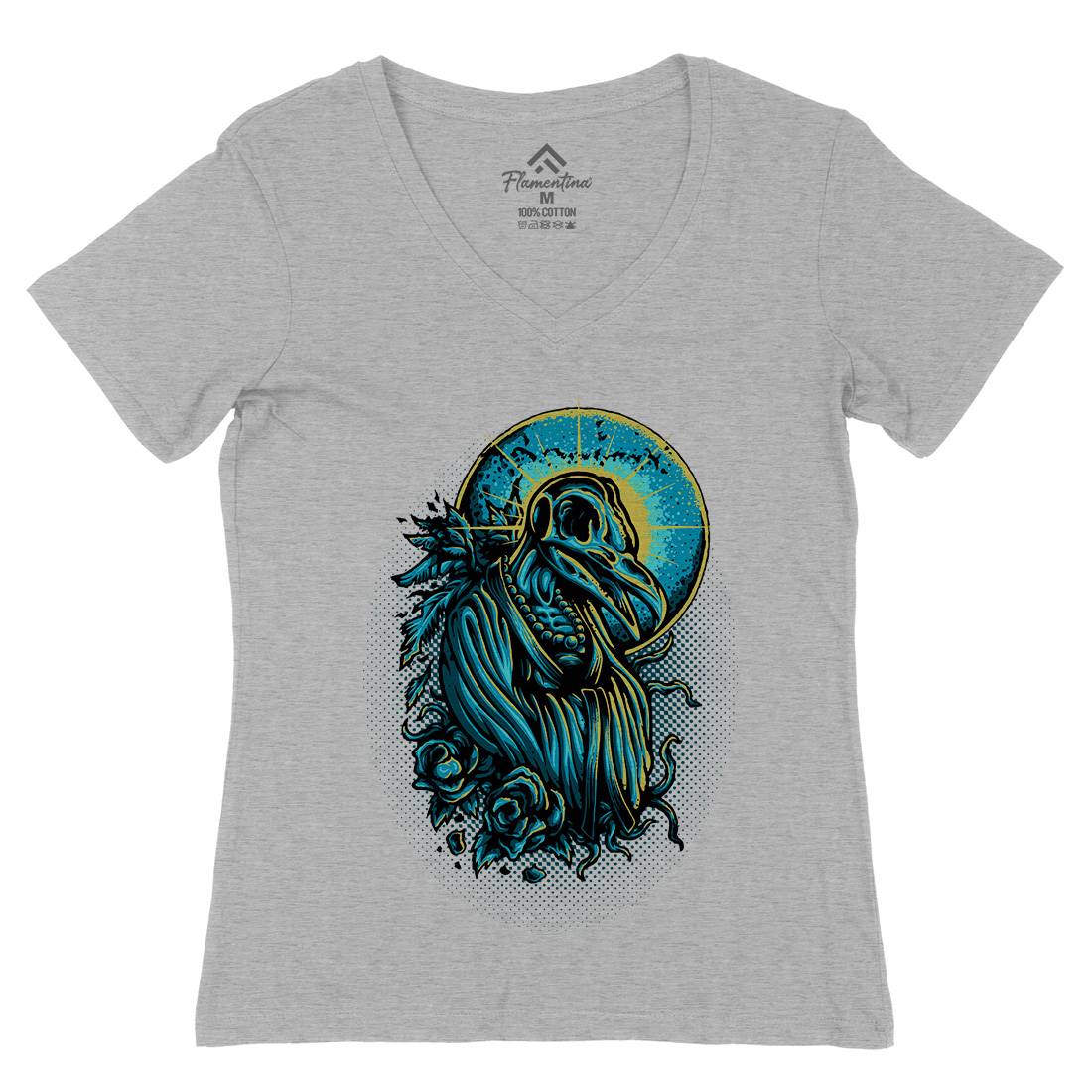 Death Crow Womens Organic V-Neck T-Shirt Horror D022