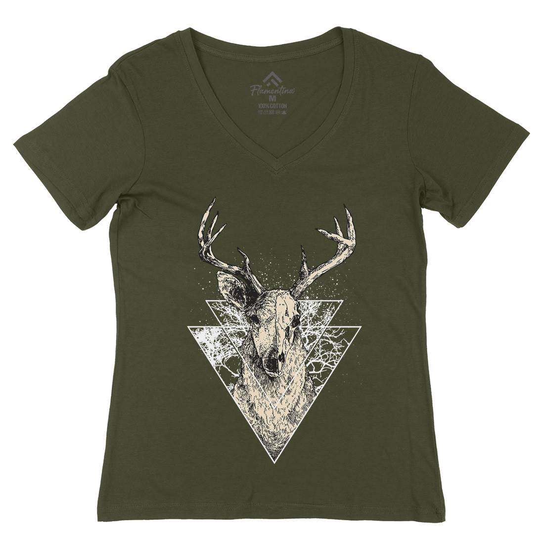 Deer Womens Organic V-Neck T-Shirt Animals D023