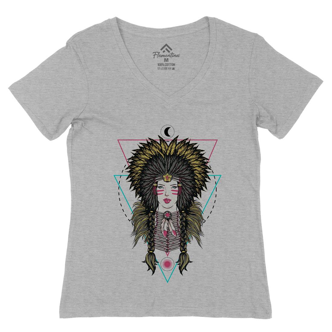 Desert Queen Womens Organic V-Neck T-Shirt Art D024