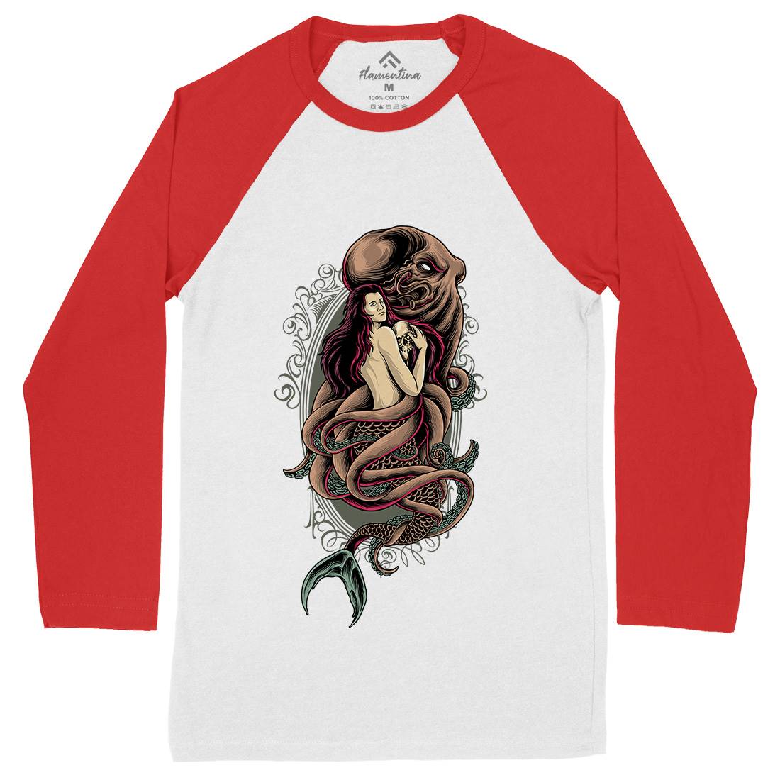 Devil Mermaid Mens Long Sleeve Baseball T-Shirt Navy D025