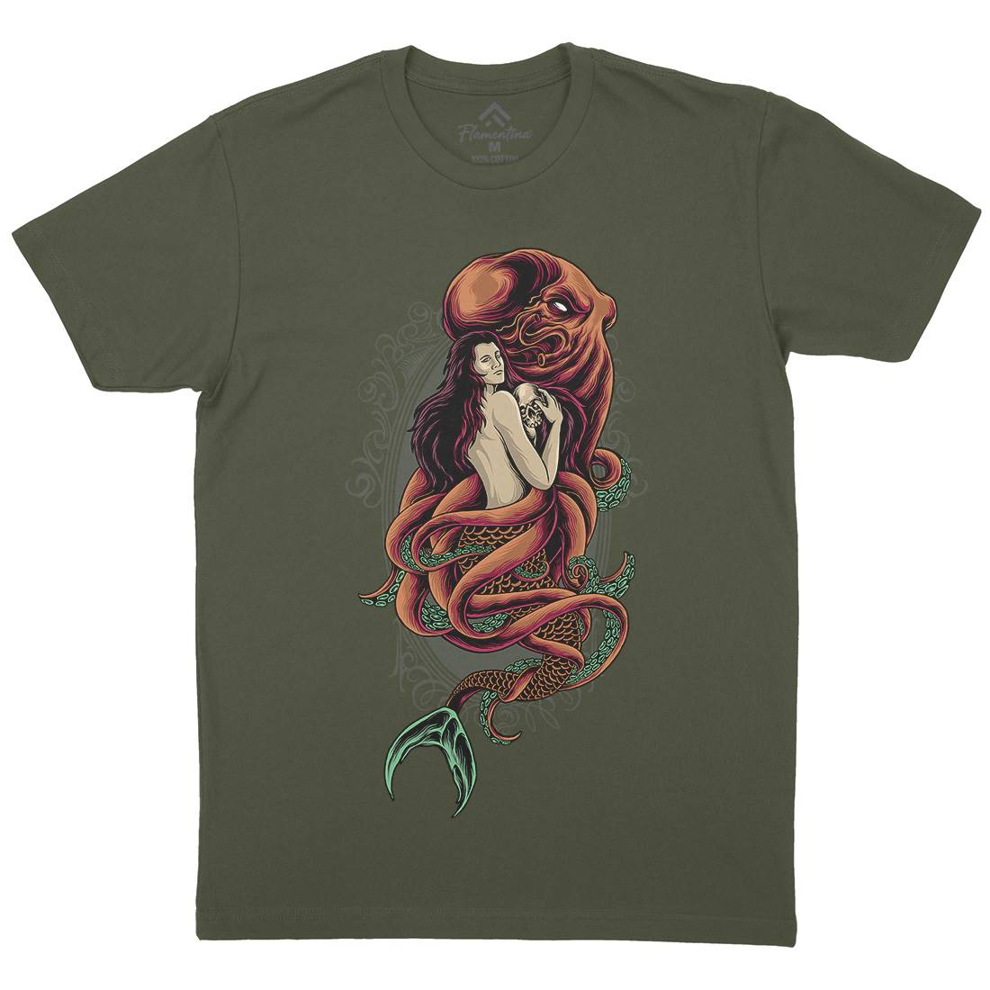 Devil Mermaid Mens Organic Crew Neck T-Shirt Navy D025