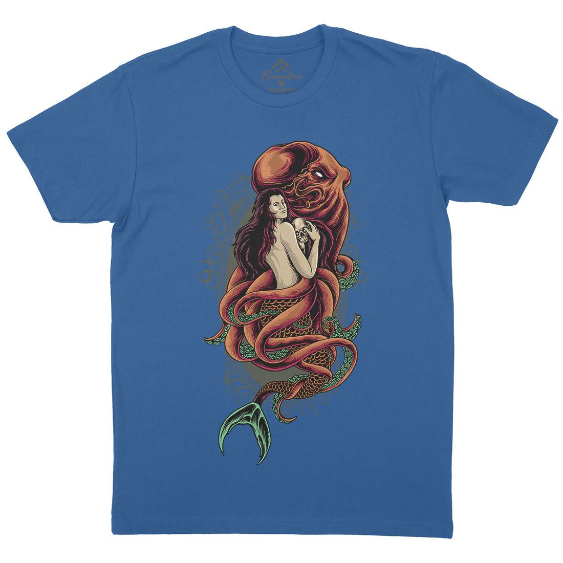 Devil Mermaid Mens Organic Crew Neck T-Shirt Navy D025