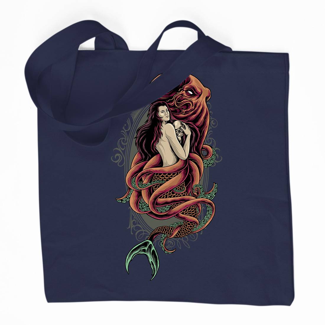 Devil Mermaid Organic Premium Cotton Tote Bag Navy D025
