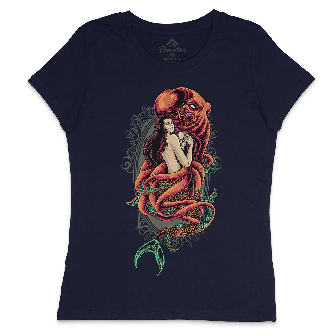 Devil Mermaid Womens Crew Neck T-Shirt Navy D025