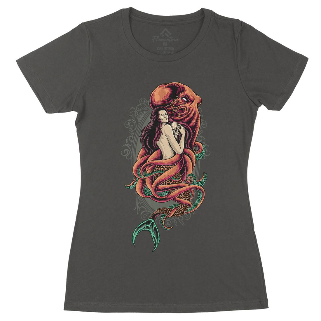 Devil Mermaid Womens Organic Crew Neck T-Shirt Navy D025