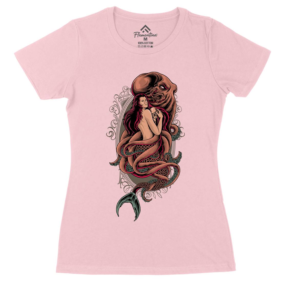 Devil Mermaid Womens Organic Crew Neck T-Shirt Navy D025