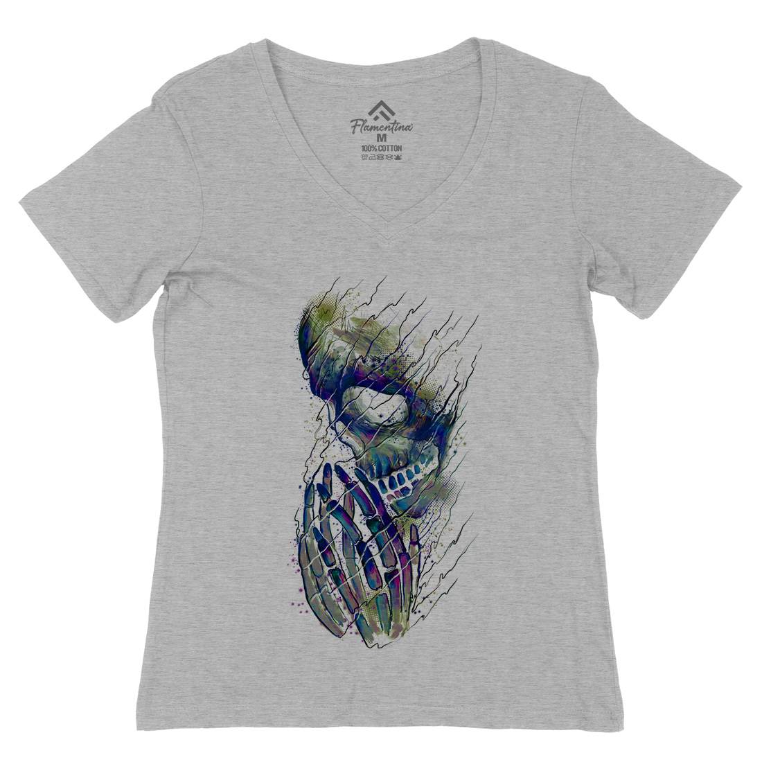 Dying Womens Organic V-Neck T-Shirt Art D026