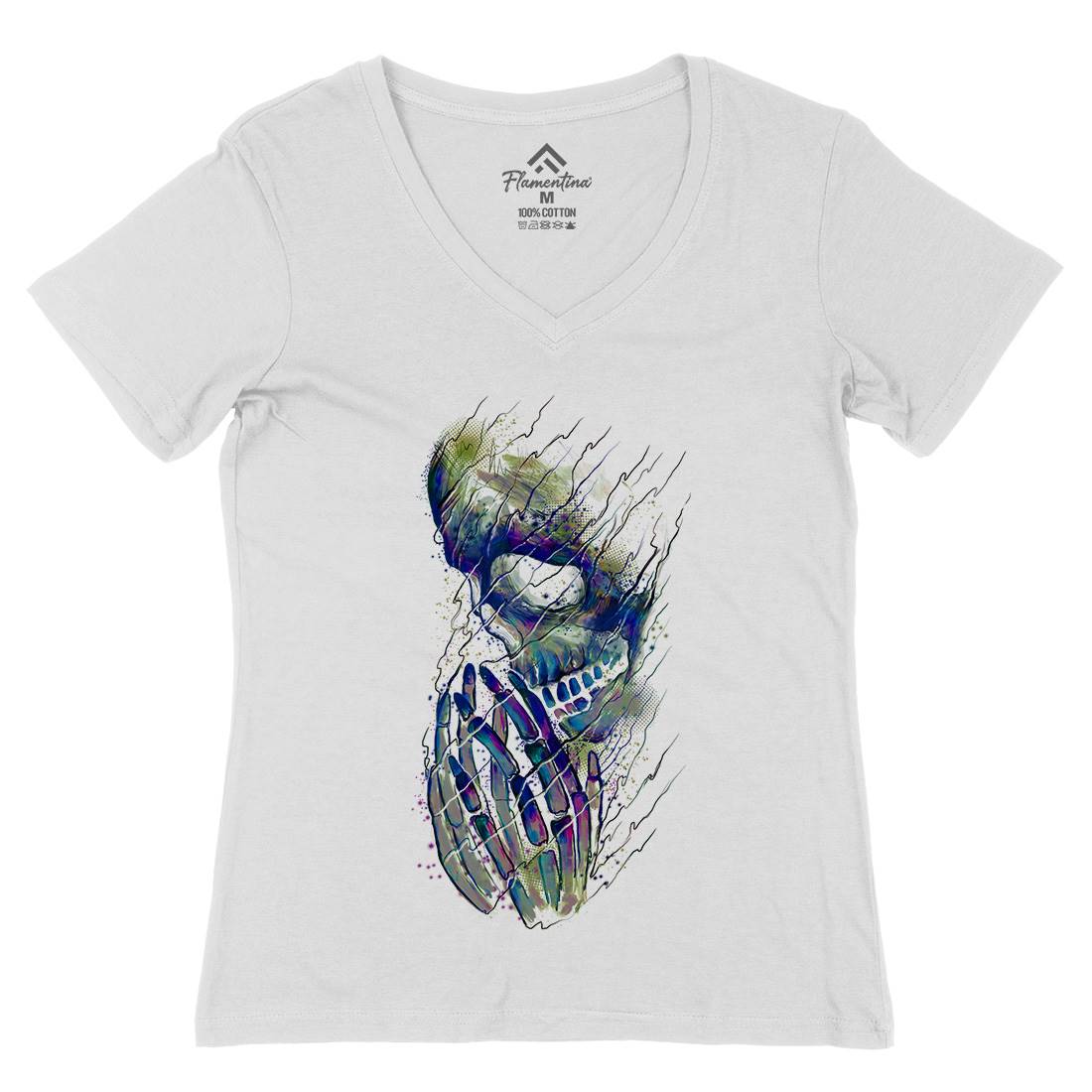 Dying Womens Organic V-Neck T-Shirt Art D026