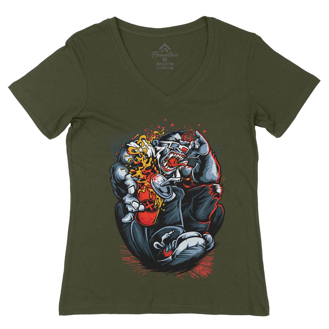 Monkey Hipster Womens Organic V-Neck T-Shirt Animals D028