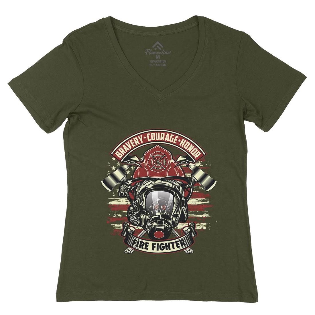 Fire Fighter Womens Organic V-Neck T-Shirt Firefighters D030