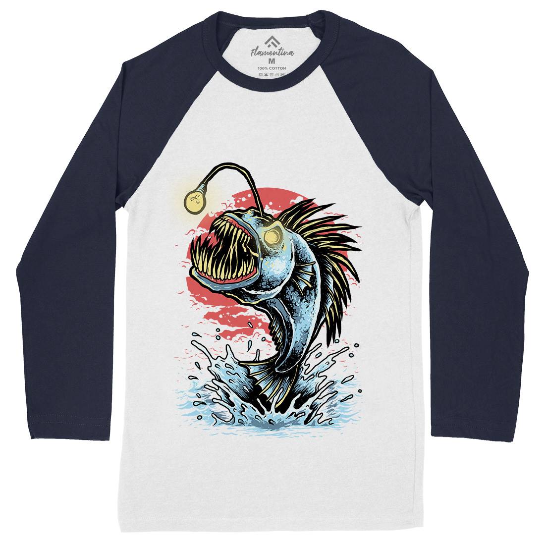 Fish Monster Mens Long Sleeve Baseball T-Shirt Horror D031