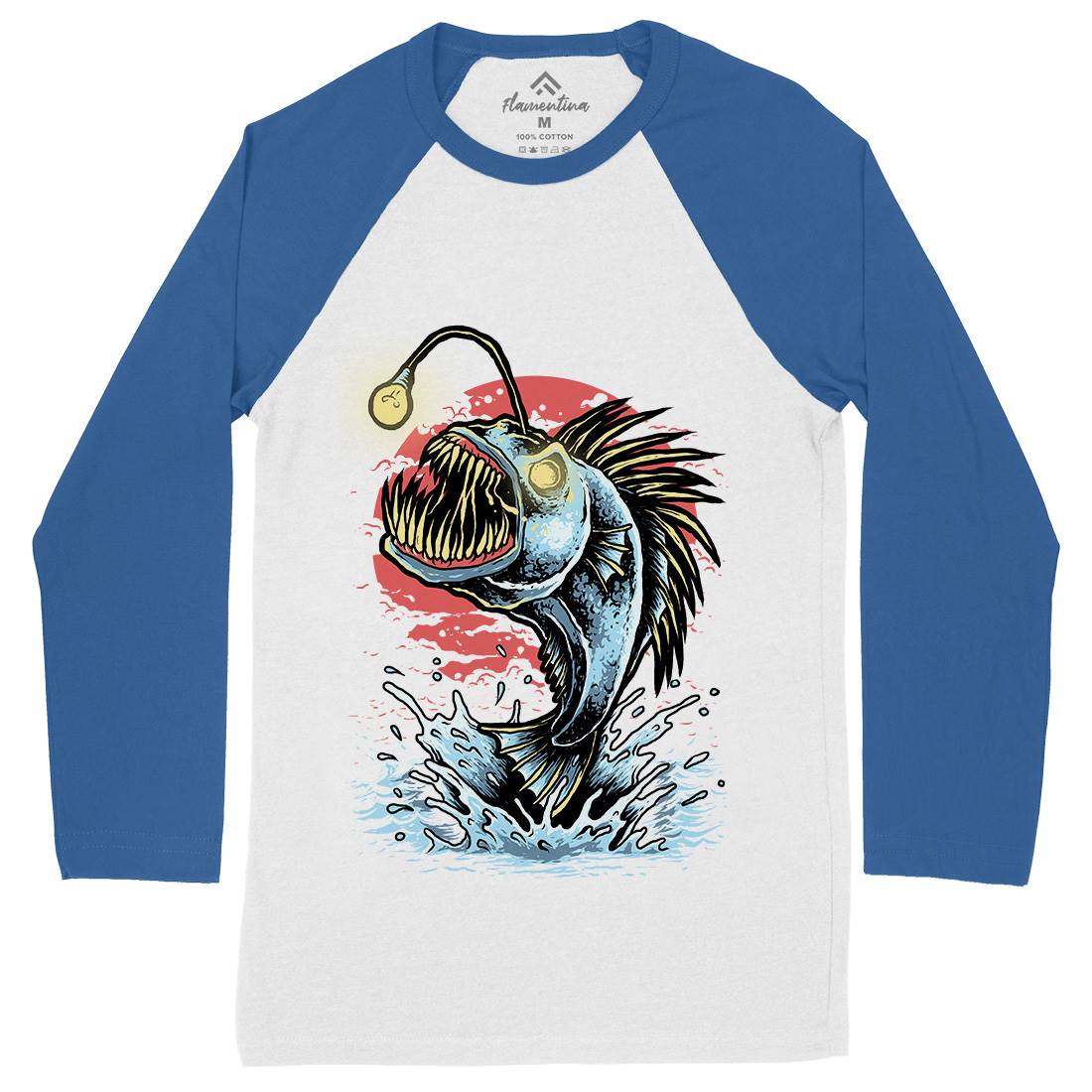 Fish Monster Mens Long Sleeve Baseball T-Shirt Horror D031