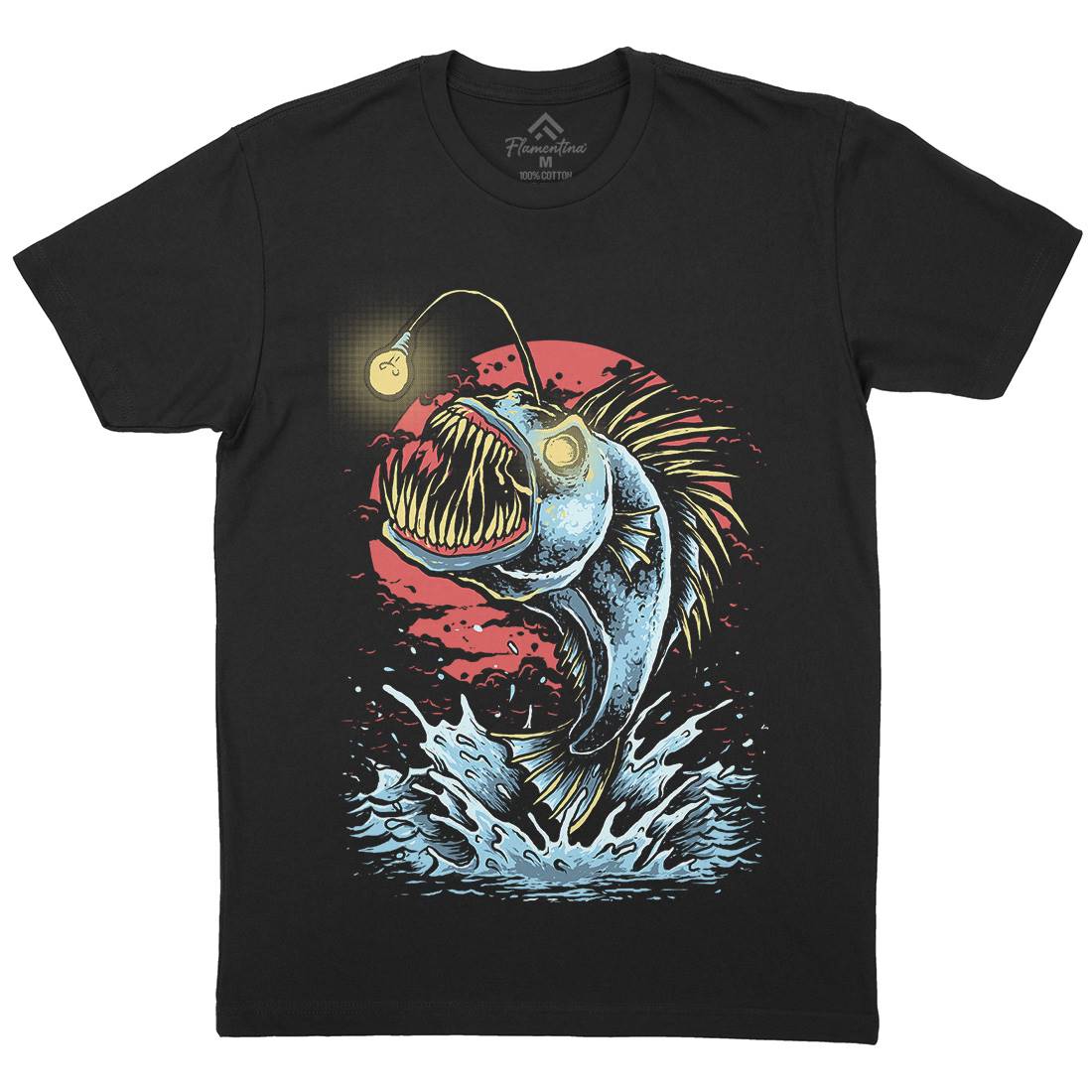 Fish Monster Mens Organic Crew Neck T-Shirt Horror D031