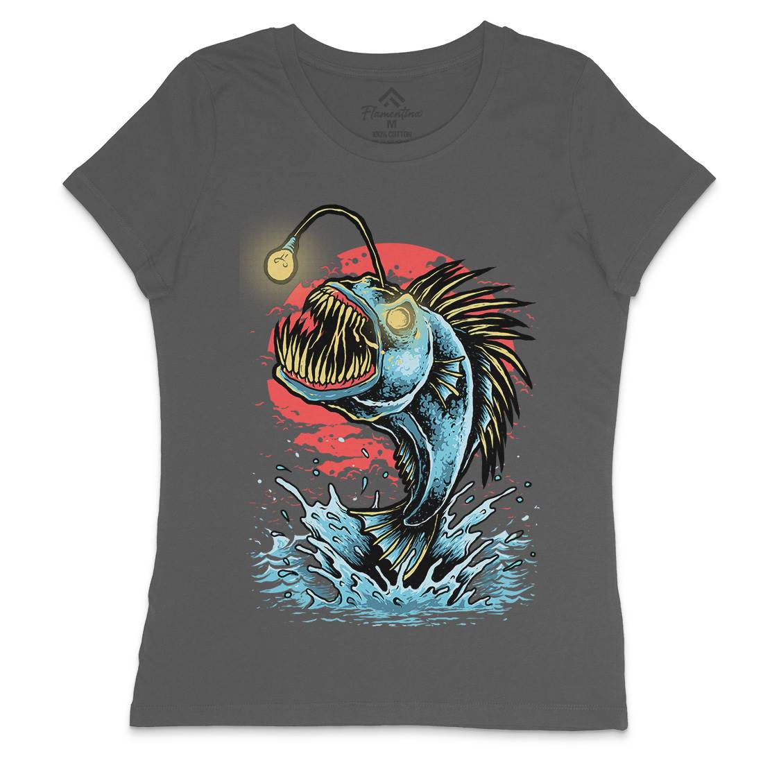 Fish Monster Womens Crew Neck T-Shirt Horror D031